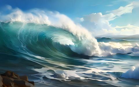 一股巨浪逼近海岸线视频的预览图