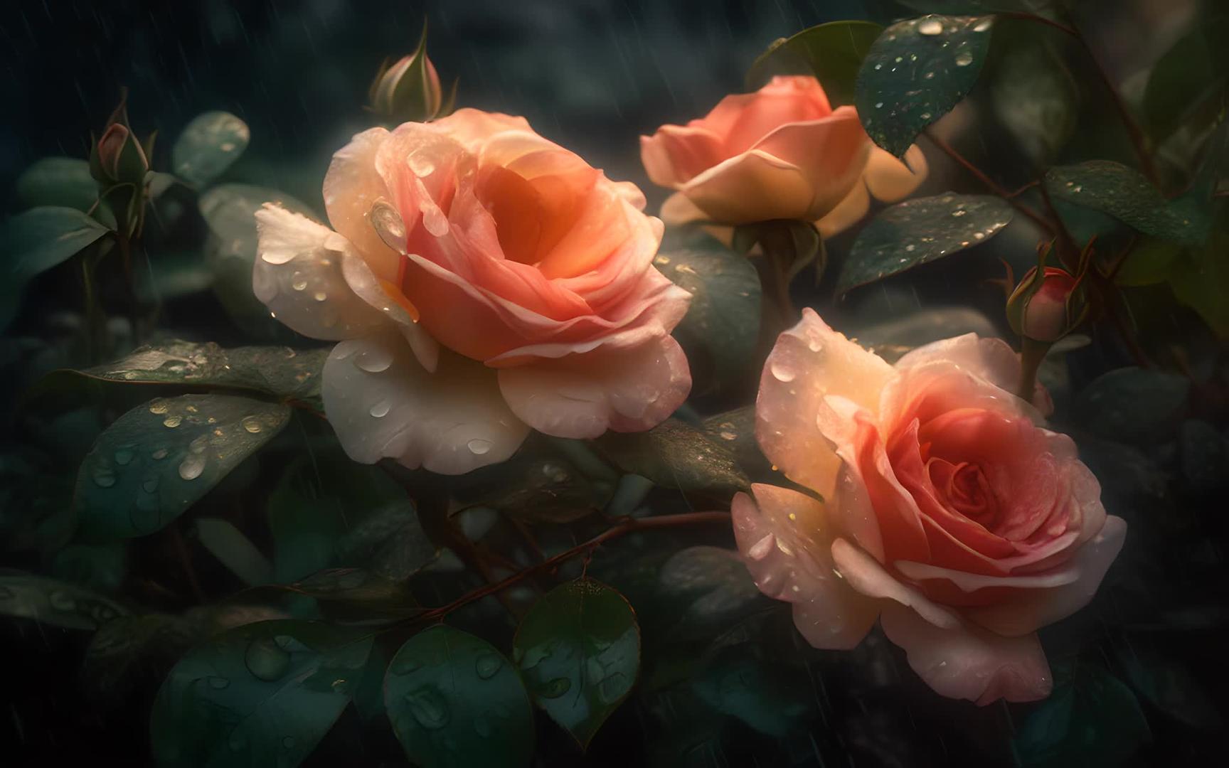 粉红色的玫瑰在雨中视频的预览图