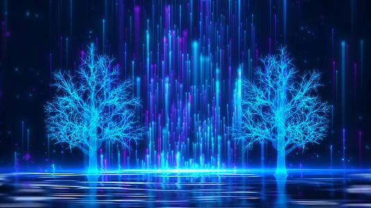 炫耀美丽的水波粒子树木生长舞台背景视频的预览图