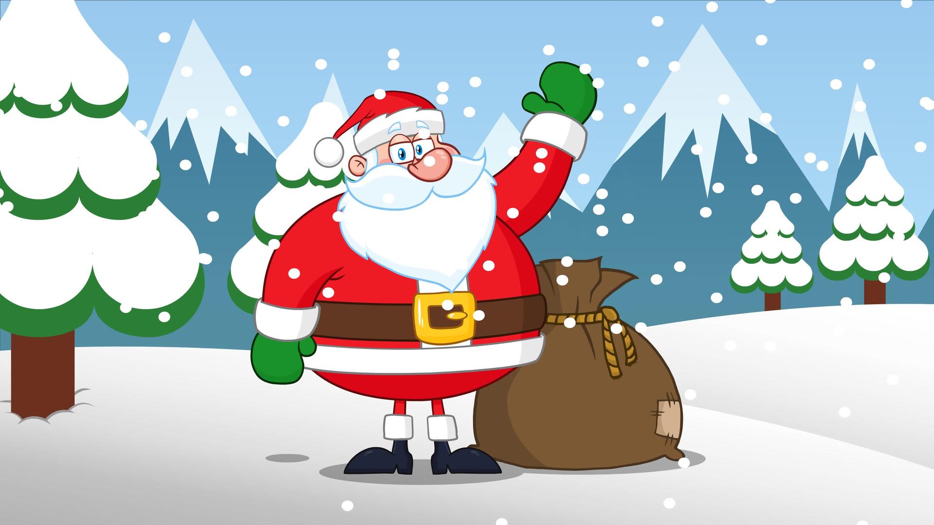 圣诞老人在雪幕下挥舞着卡通人物视频的预览图