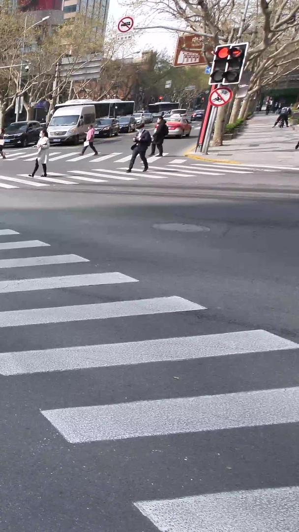 商业街横道线行人过马路过马路视频的预览图