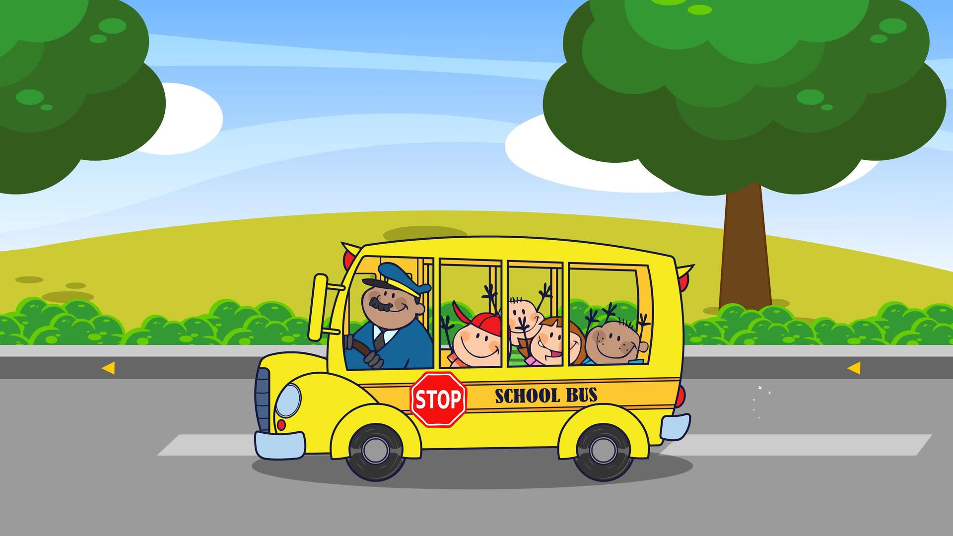 校车快乐儿童卡通人物上学视频的预览图