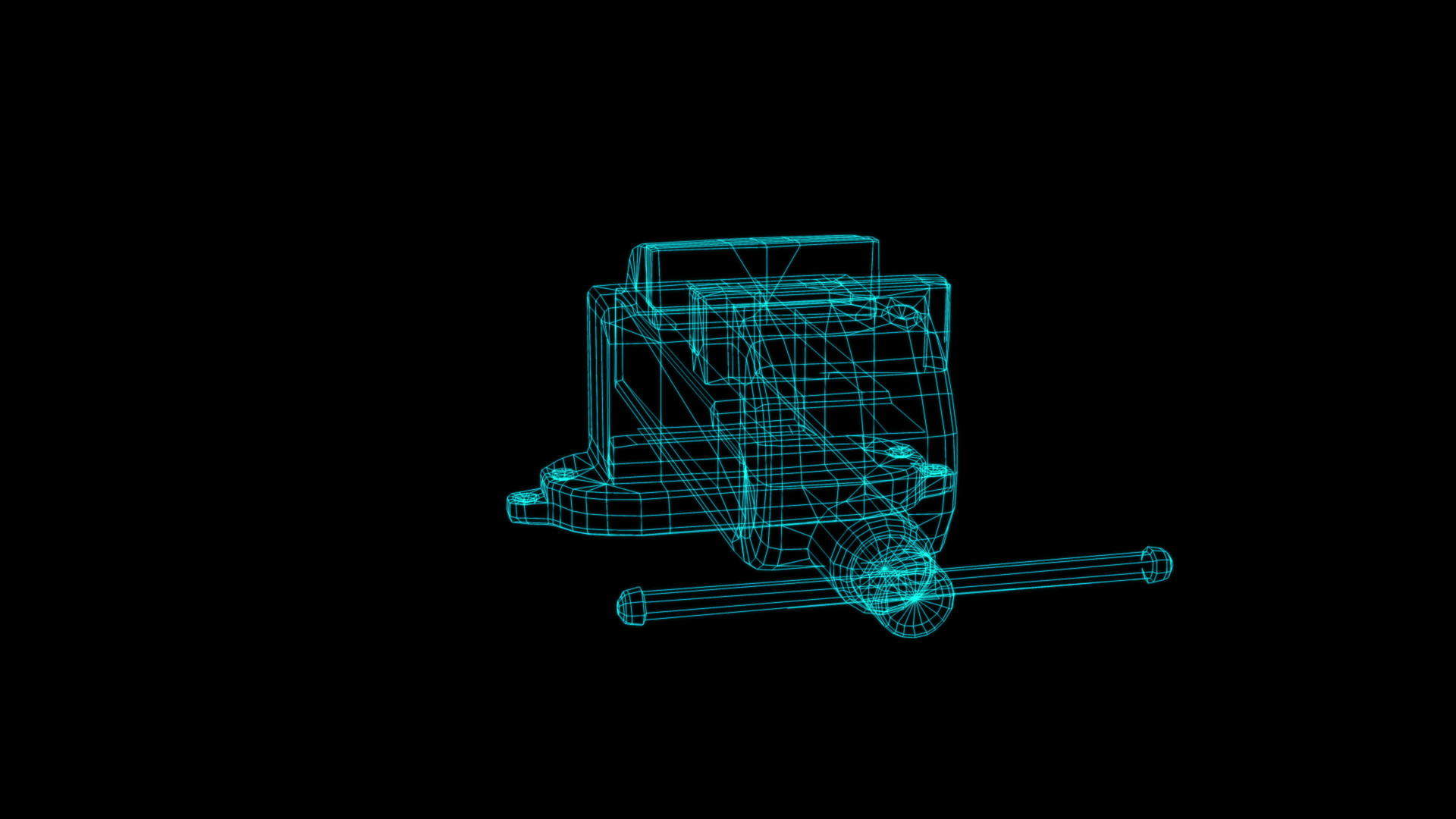 4k动画金属反线框长椅工具关闭在黑屏上旋转视频的预览图