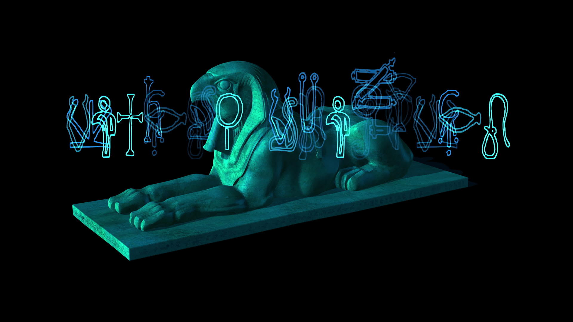 埃及神话黑色背景猎鹰雕像4k动画视频的预览图