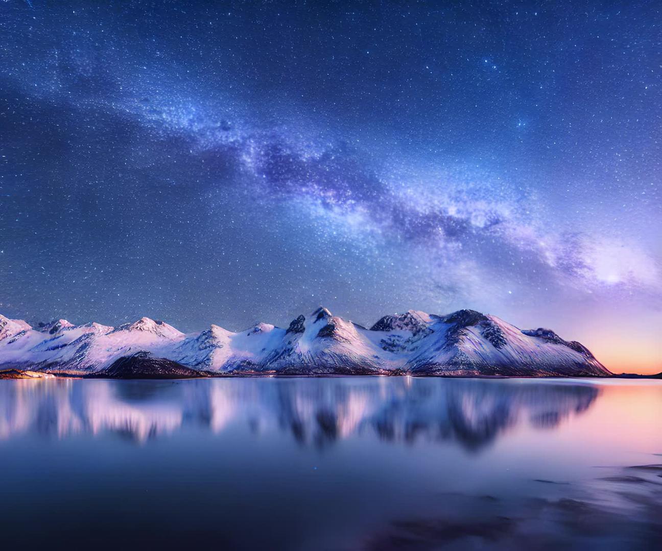 雪地明亮的银河覆盖着冬天挪威的山脉视频的预览图