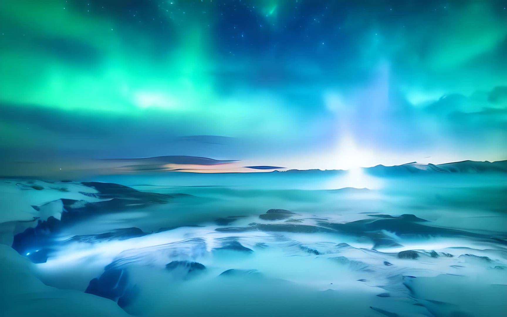 北极光夜间海滩上的冬季景观视频的预览图