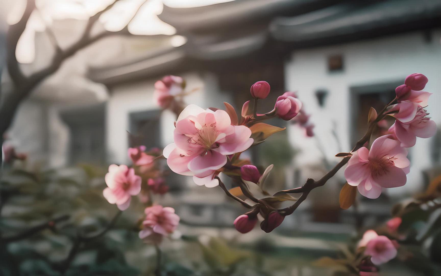 数字艺术粉红桃花树枝视频的预览图