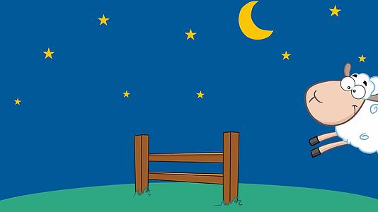 三只卡通羊在夜间跳过篱笆视频的预览图