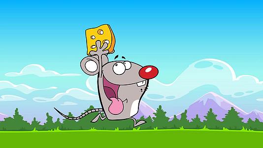 快乐的老鼠卡通字符与奶酪运行视频的预览图