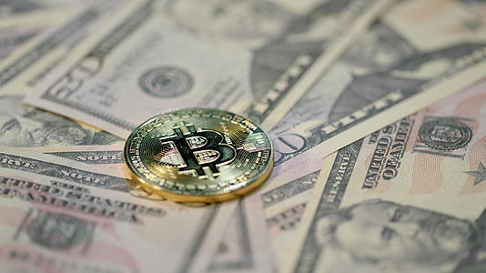 Bittcoin商业概念美元钞票比特币硬币视频的预览图
