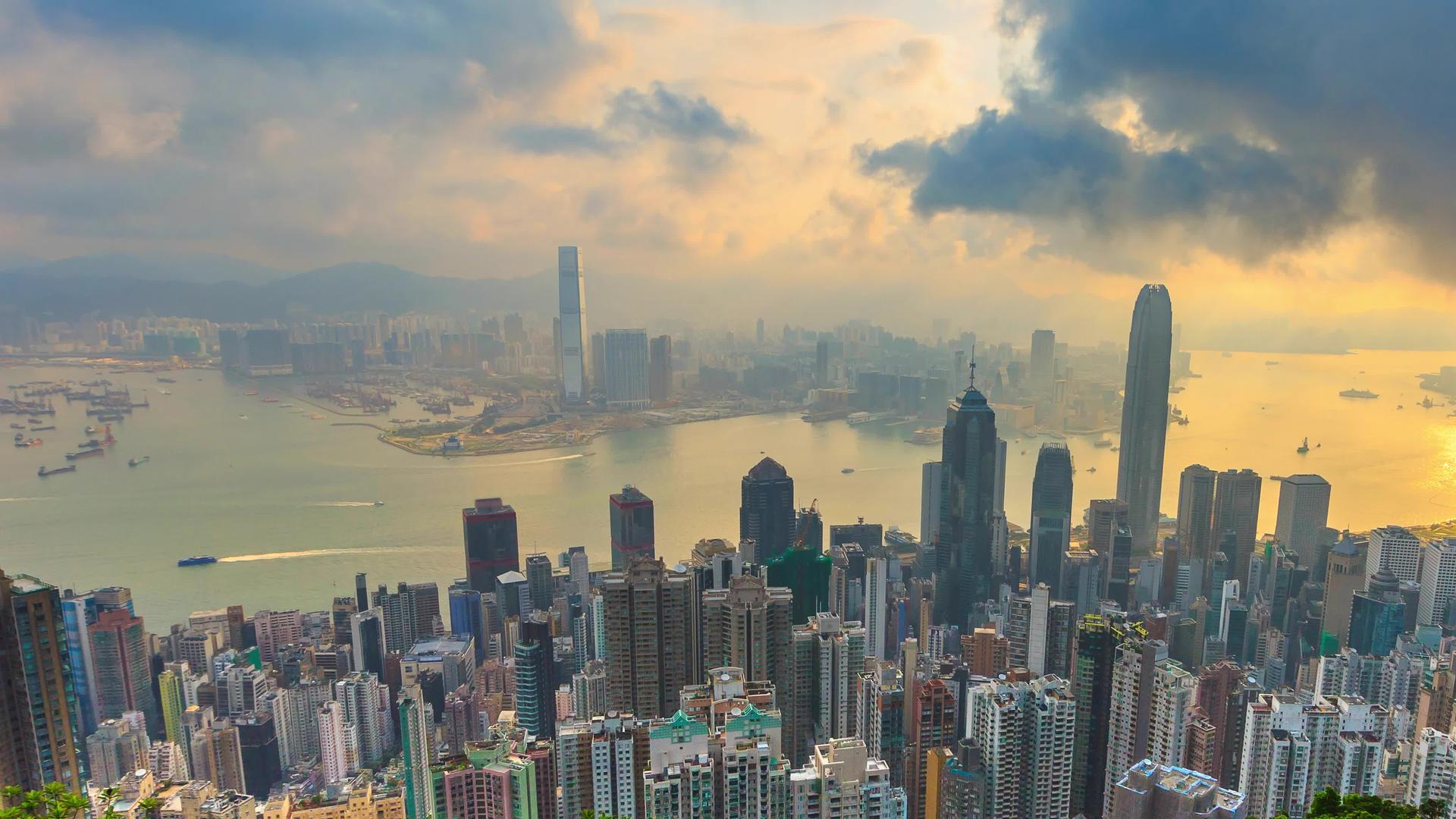 香港市海港cbd城市航拍视频的预览图