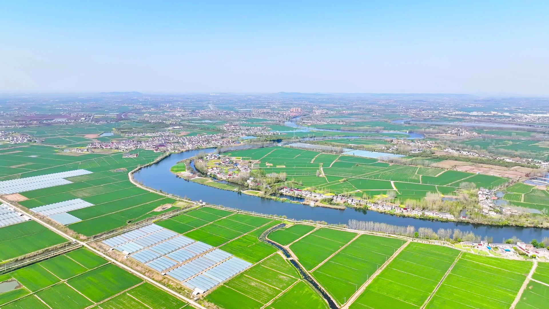 4K航拍美丽乡村最美乡村麦田农业乡村河流视频的预览图