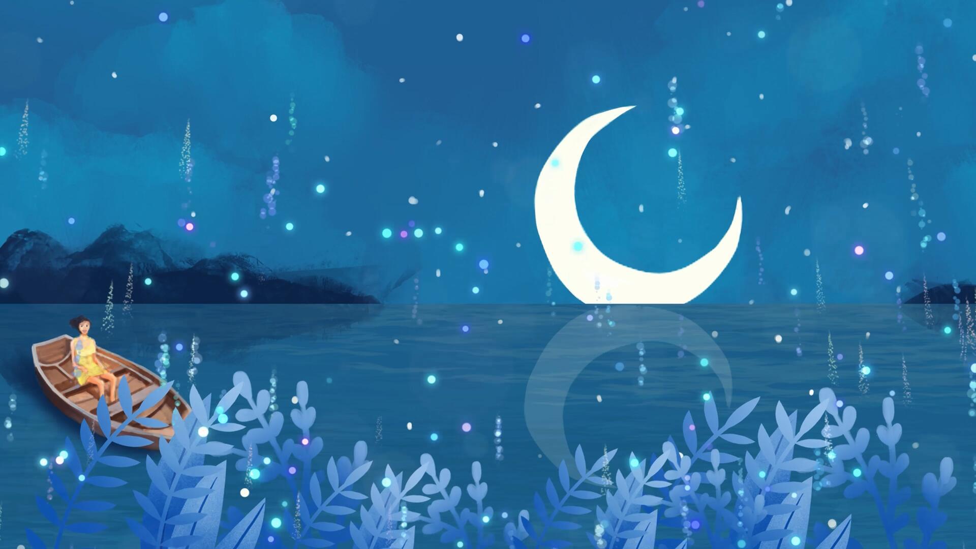 4k蓝色月夜树叶视频的预览图