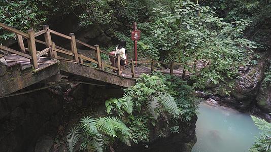 国家级森林公园重庆黑山谷峰林幽峡峭壁仿古栈道视频的预览图
