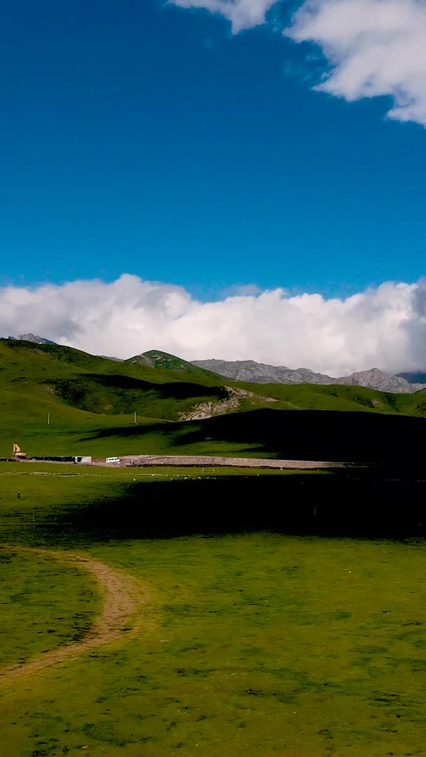 航拍清晨蓝天白云下的青海草原风光和蒙古包营地视频的预览图