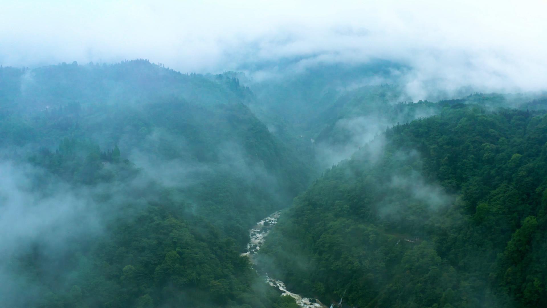 4k航拍峨眉山云雾缭绕河流美景视频的预览图