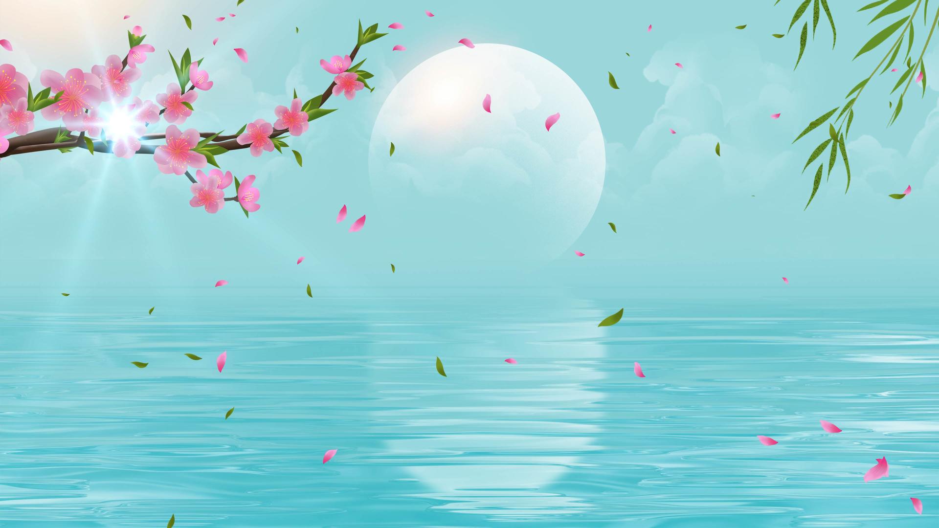 清新淡雅古风梅花柳叶春分背景视频的预览图