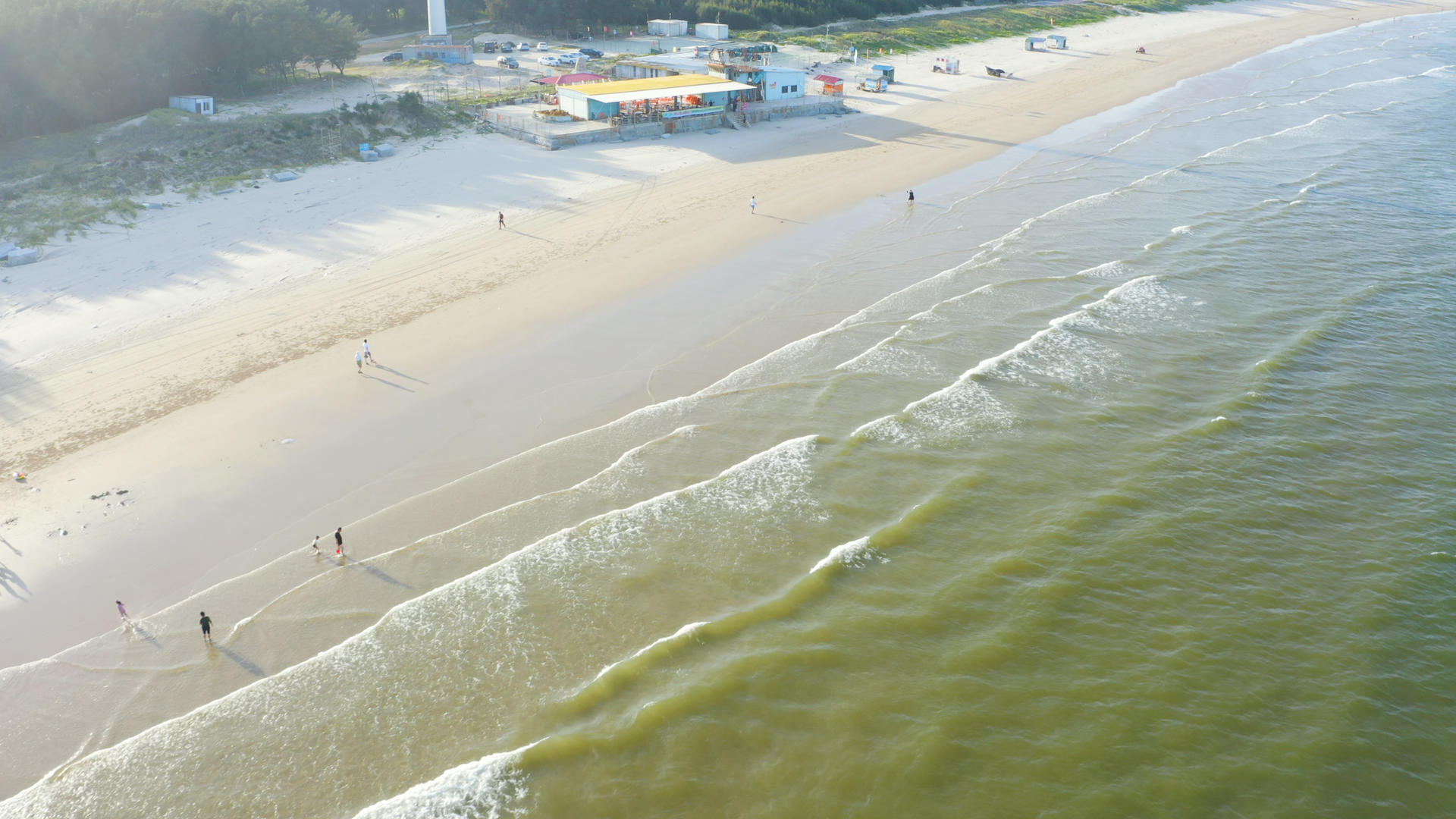 俯拍海边游玩的人群视频的预览图
