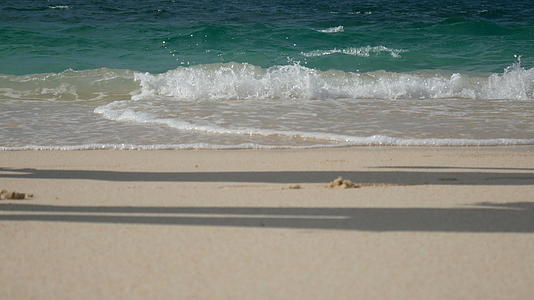一对男女在清澈的水白色沙滩上行走视频的预览图