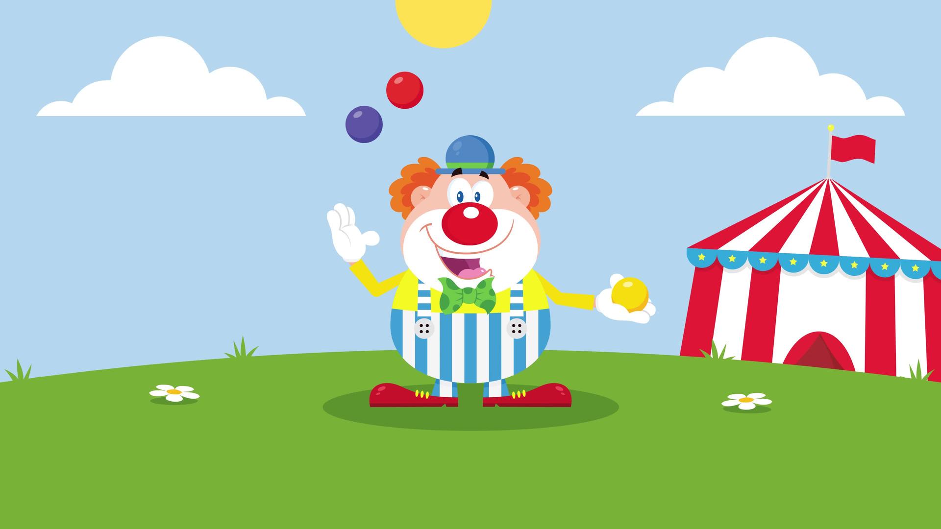 搞笑小丑漫画人物有气球和生日蛋糕视频的预览图