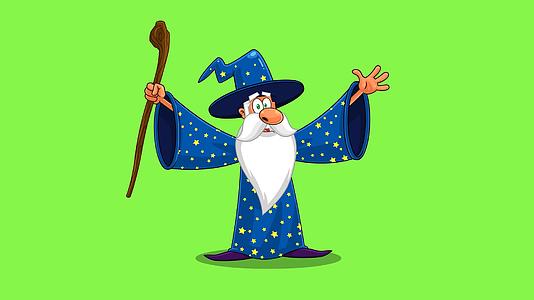 带拐杖魔术的巫师卡通形象视频的预览图