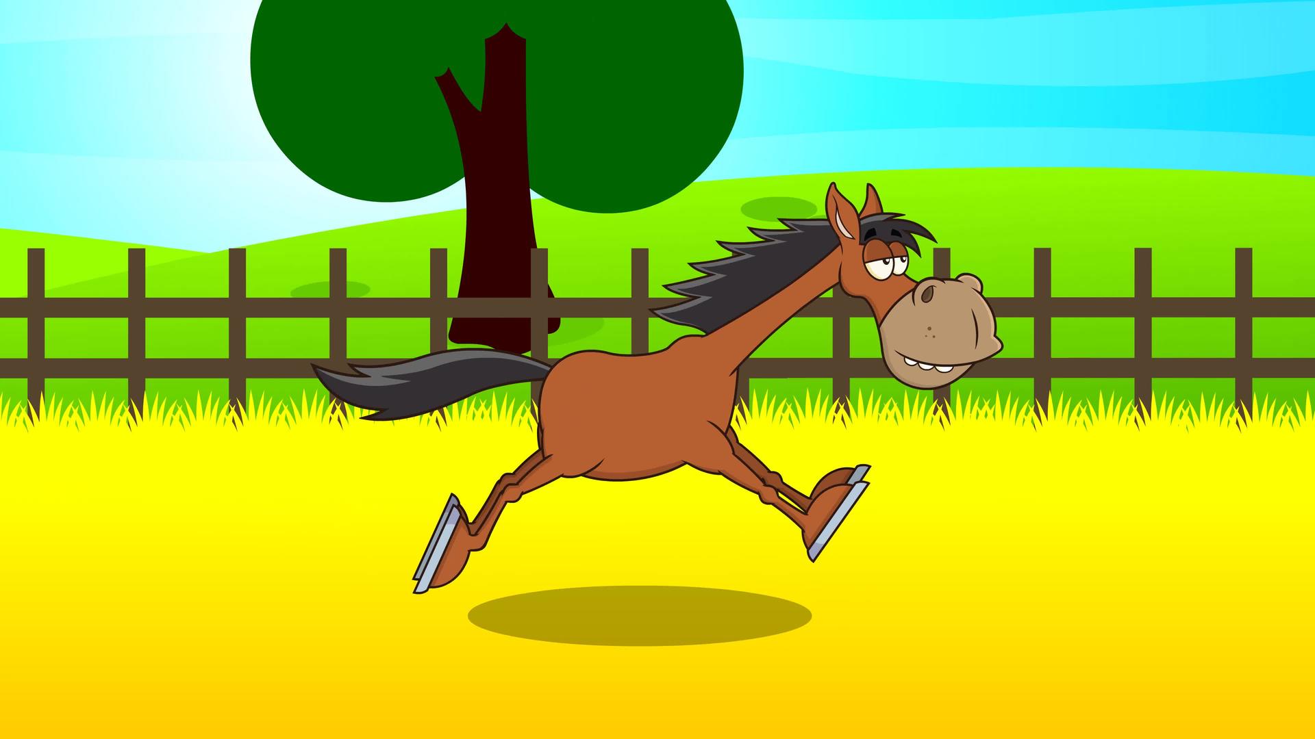 卡通小马驹在农场里奔跑视频的预览图