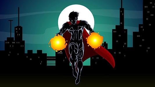 超级英雄漫画人物在城市里飞来飞去视频的预览图