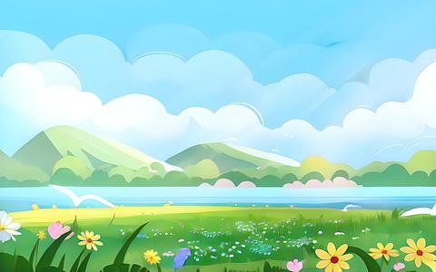 春季户外蓝天白云草原春季插画视频的预览图