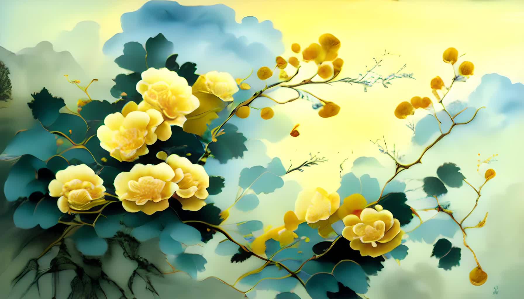 黄中国画牡丹数码艺术视频的预览图