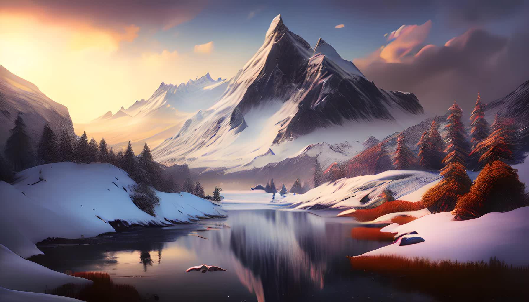 冬季雪山风景数字艺术视频的预览图