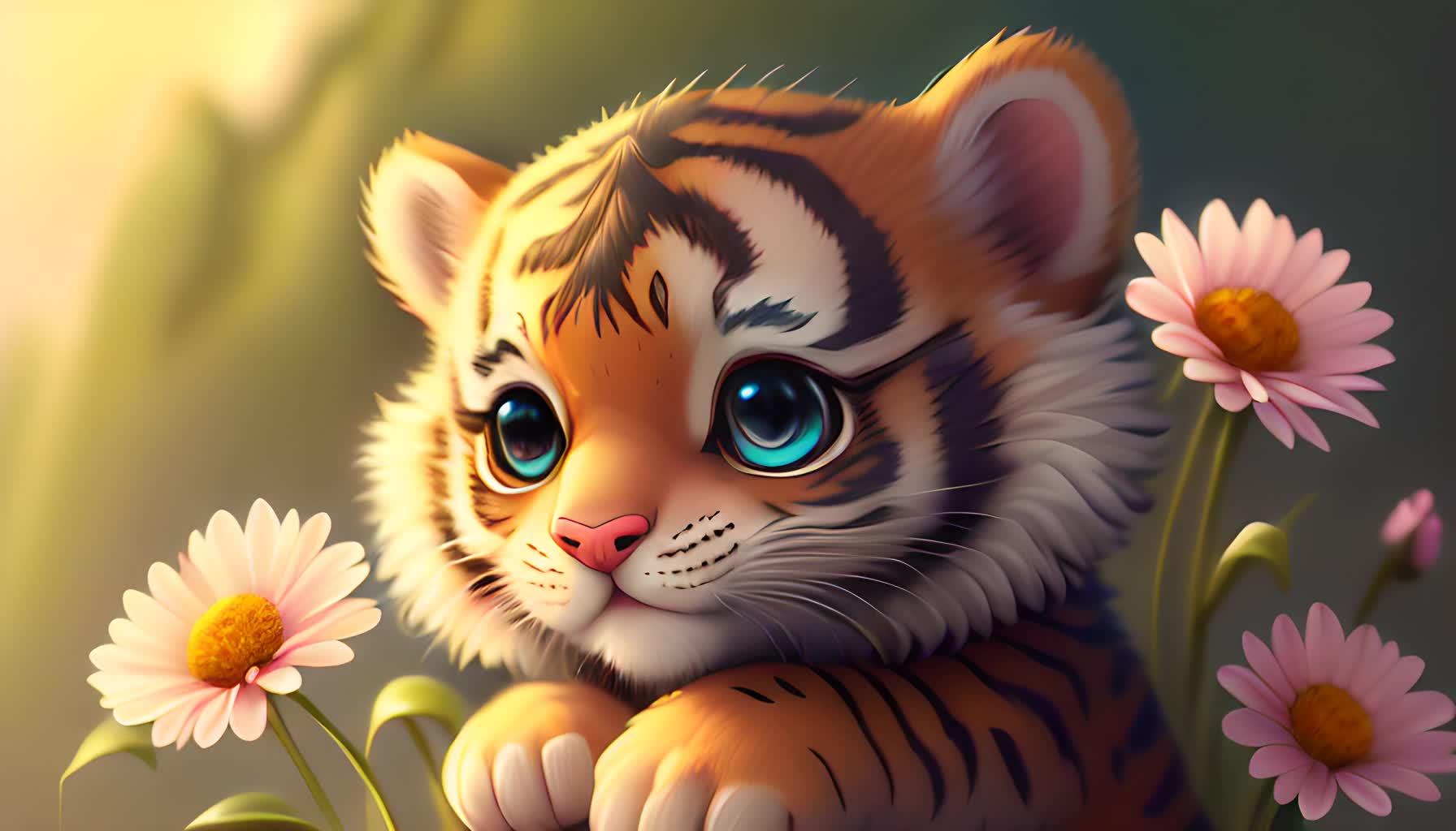 一只可爱的小老虎数字艺术视频的预览图