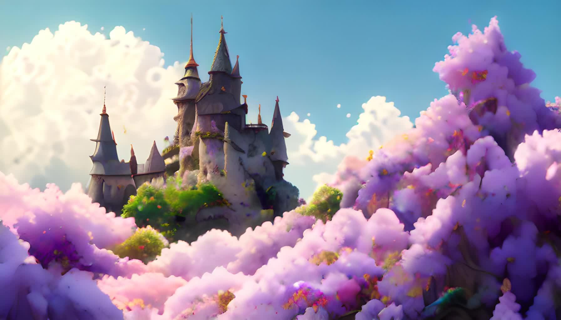 紫藤花海和童话城堡数字艺术视频的预览图