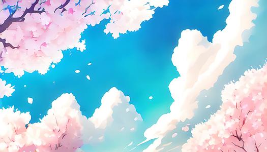 蓝天下樱花树景色数字艺术视频的预览图