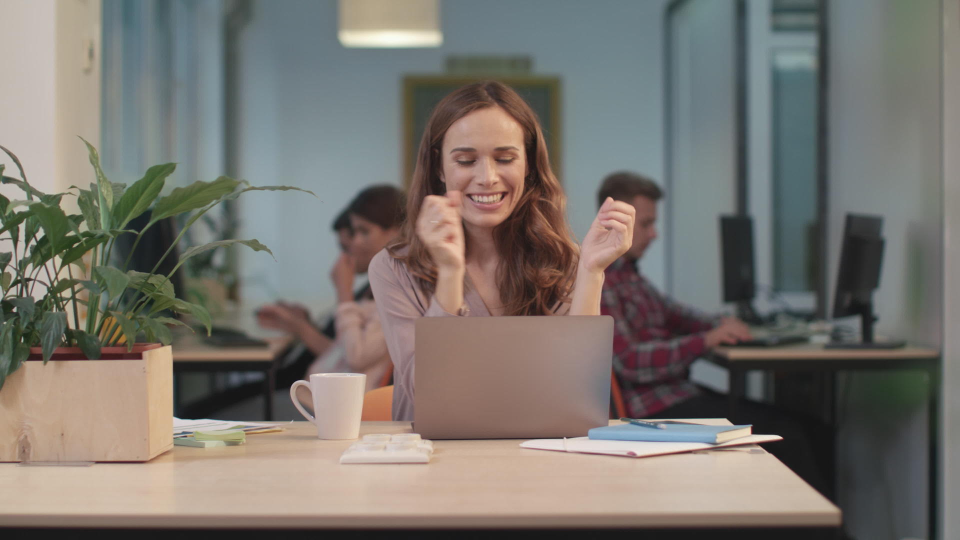 商业女性在笔记本电脑上工作视频的预览图