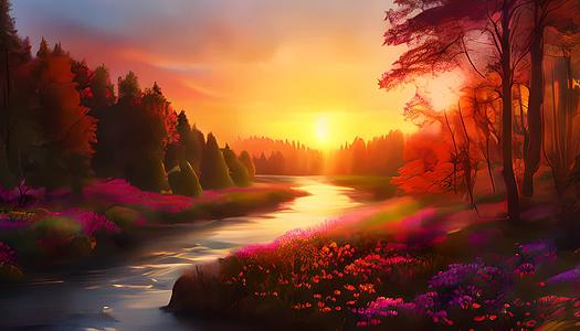 秋日日落风景数字艺术视频的预览图