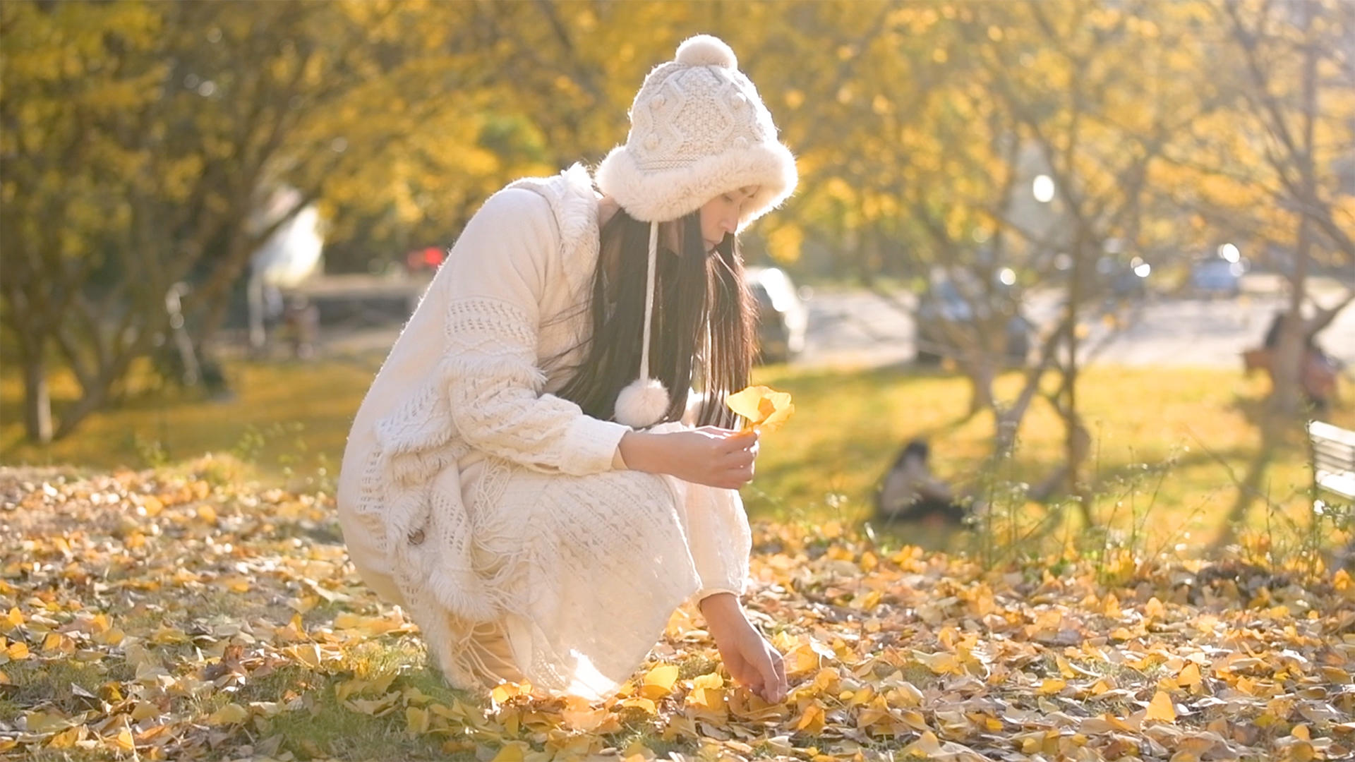 秋季1080升格的银杏叶和少女视频的预览图