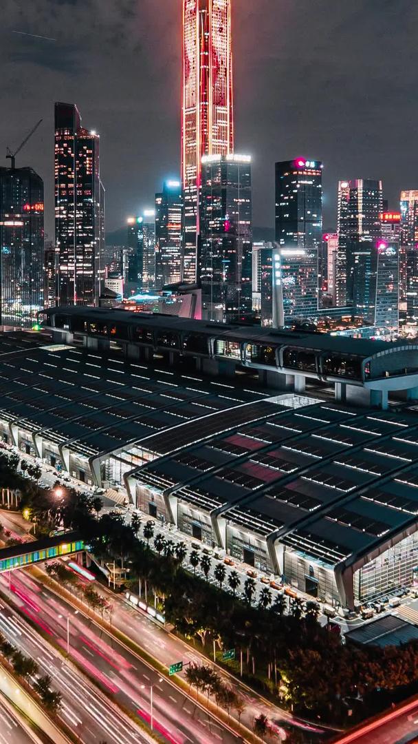 深圳市福田CBD会展中心夜景车流延时视频的预览图