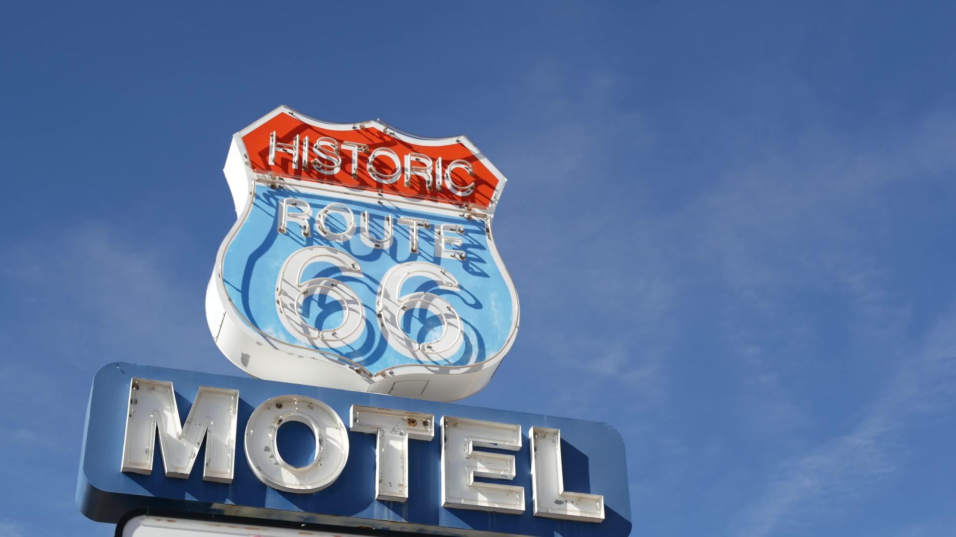 美国66号公路汽车旅馆复古标志视频的预览图