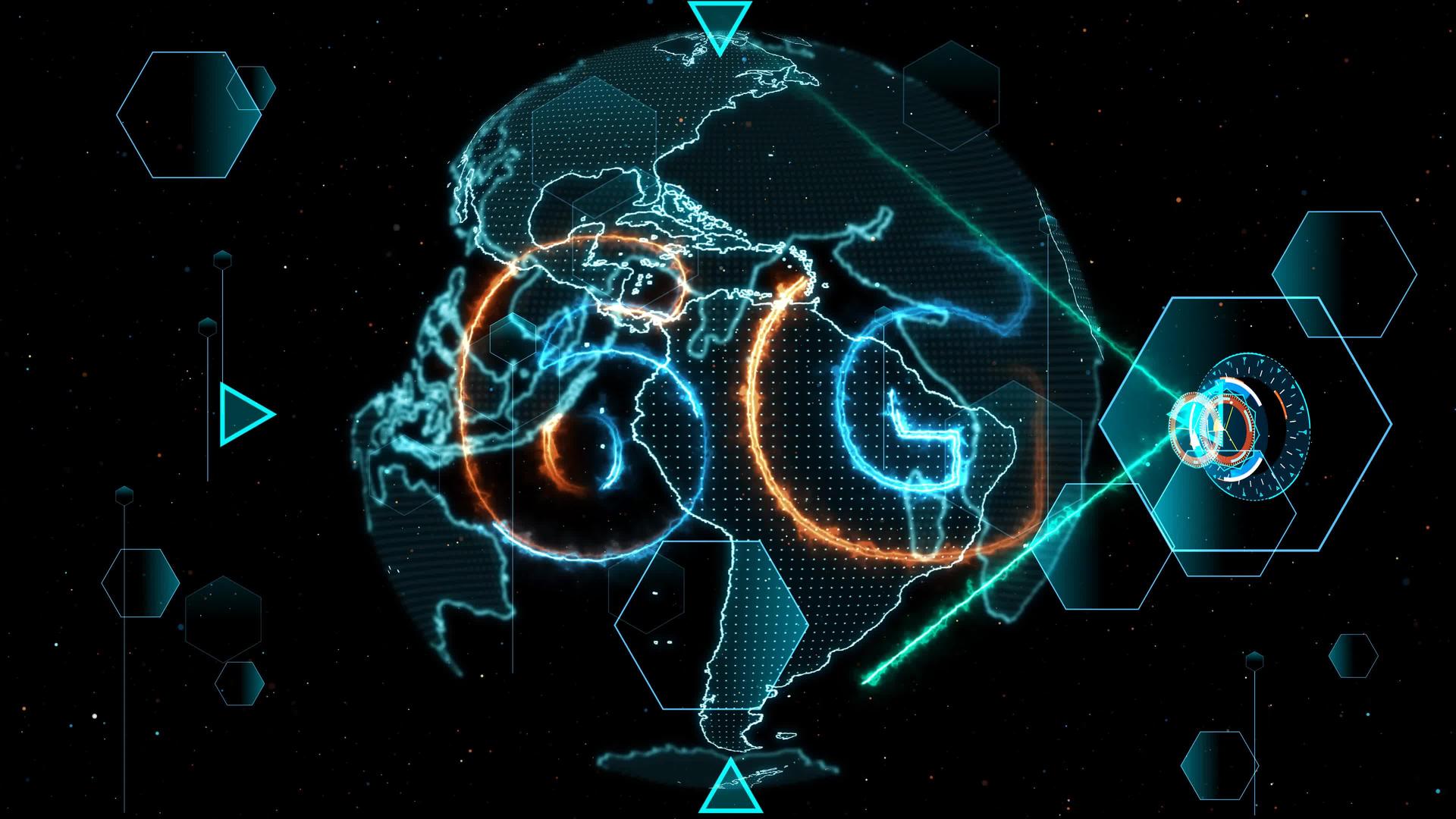 6G网络超高速互联网数字世界地图监控数字仪表周期雷达背景视频视频的预览图