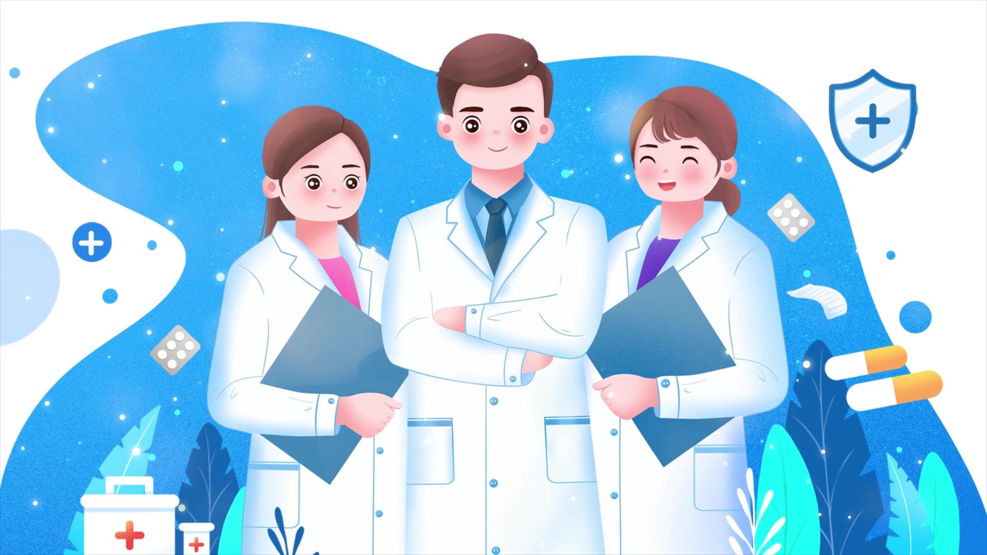 简洁大气中国医师节医生护士插图科普背景视频视频的预览图