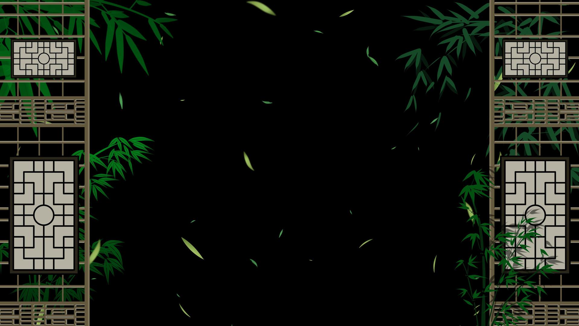 春季古风门窗竹叶摇摆飘落动画视频的预览图