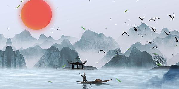 中国风卡通山水背景视频视频的预览图