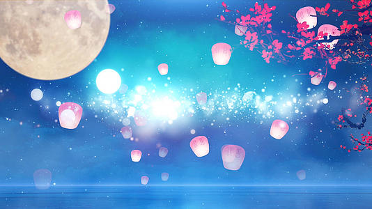 唯美梦幻中秋节舞台背景夜色月圆视频的预览图