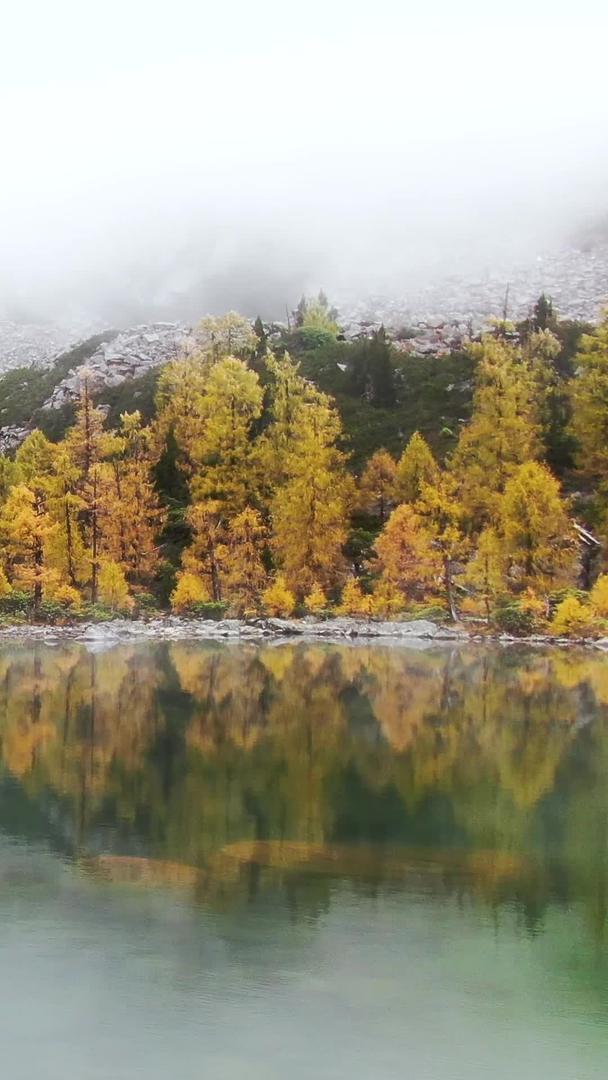 航拍高原海子湖云雾缭绕的秋色视频的预览图