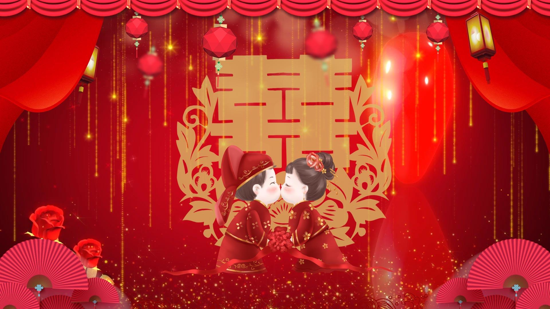 唯美中式婚礼合成背景视频视频的预览图