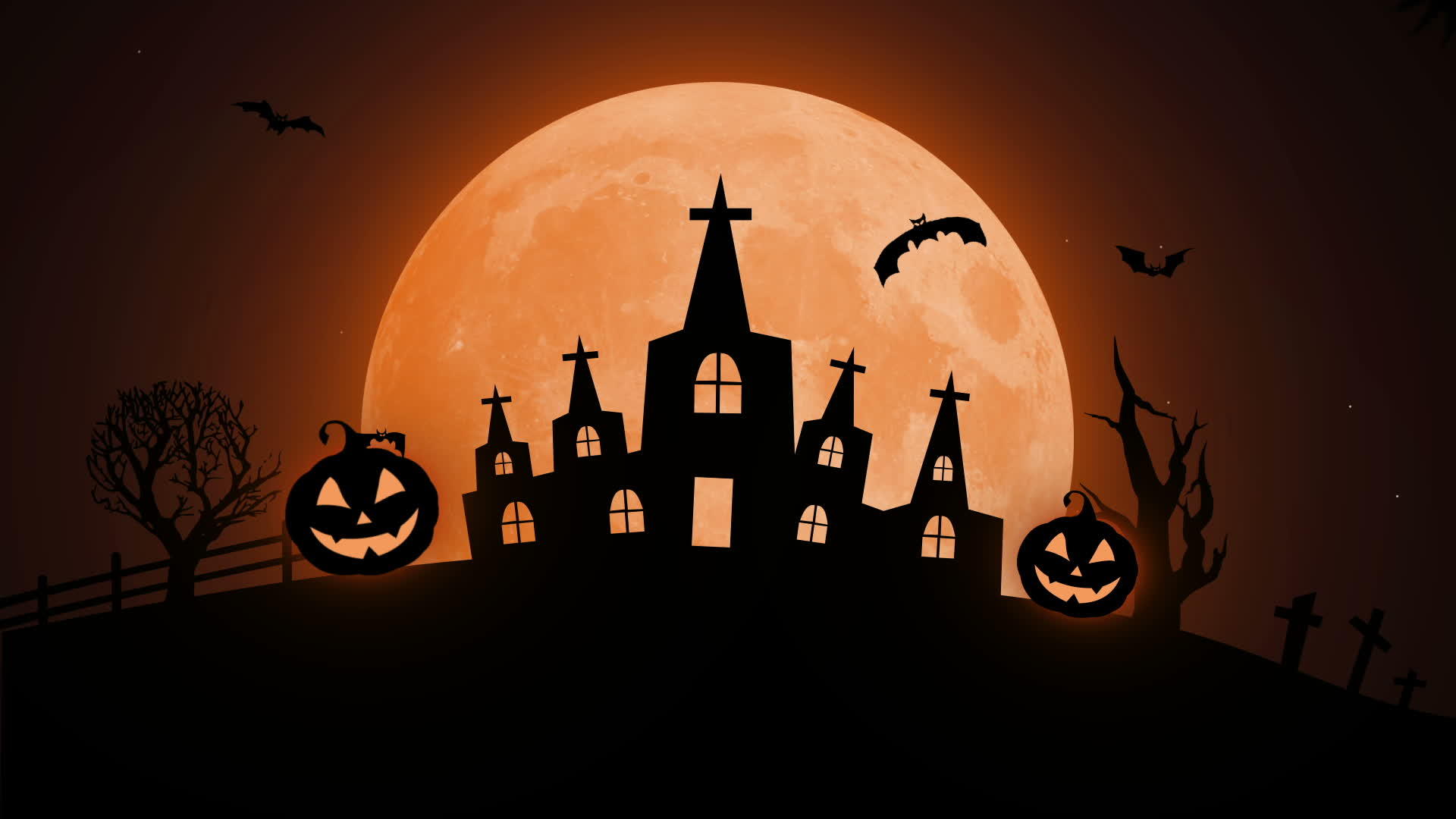 城堡南瓜月亮和蝙蝠万圣节动画视频的预览图