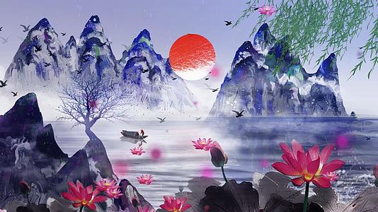 中国山水水墨画展示背景视频的预览图