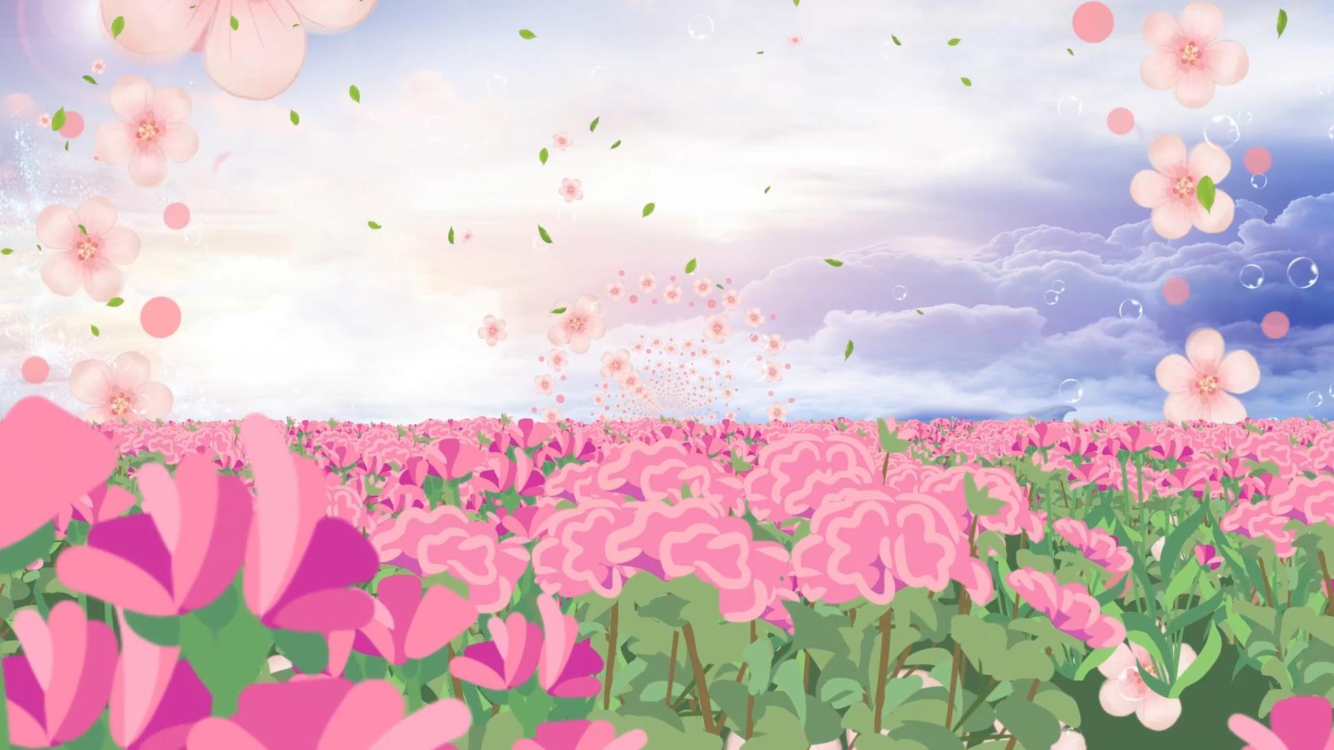 唯美温馨粉色花海动态粒子花朵穿梭背景视频素材视频的预览图