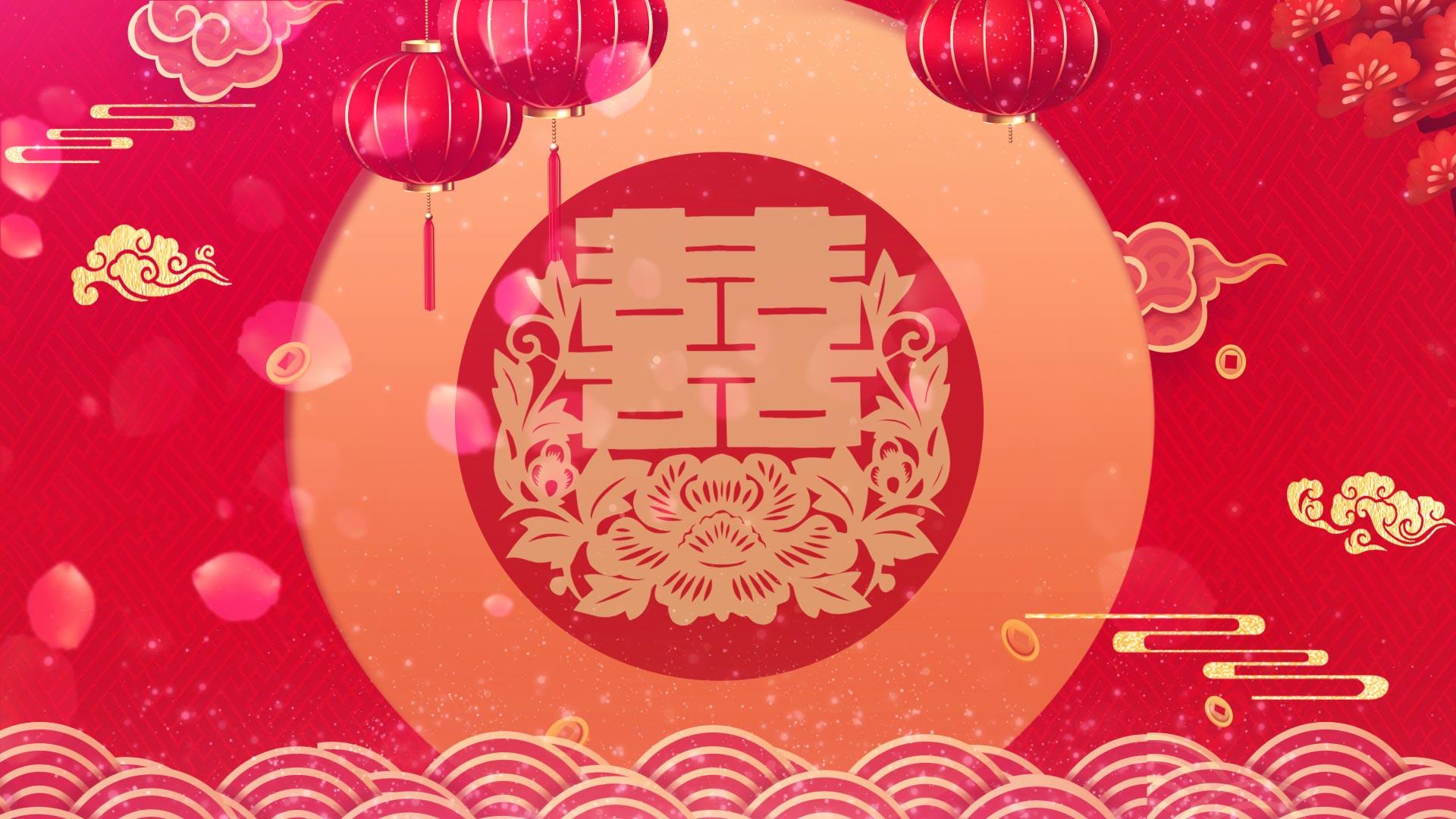 唯美花瓣中式婚礼合成背景视频视频的预览图