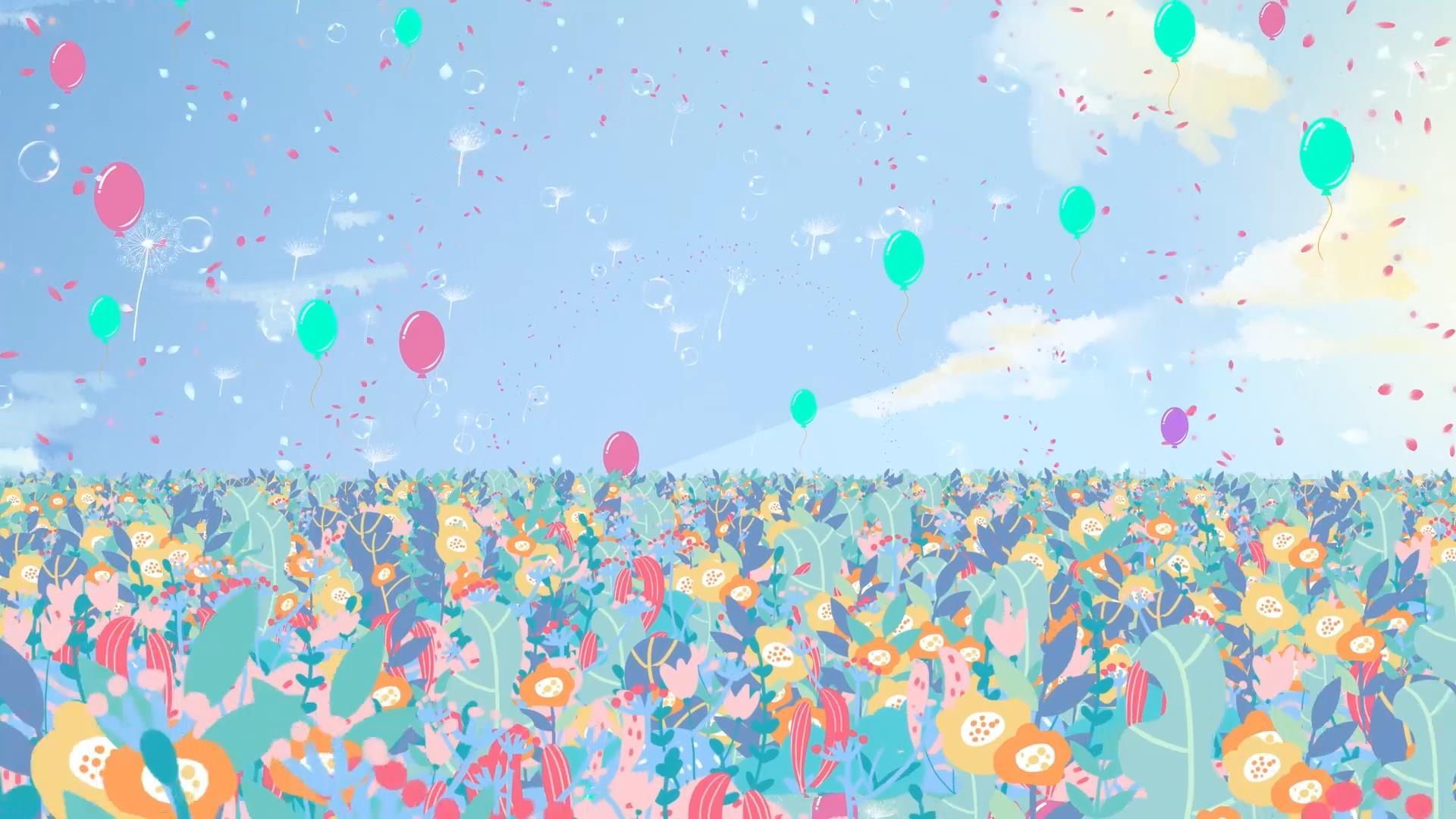唯美大气花海动态粒子气球花瓣散发背景视频素材视频的预览图